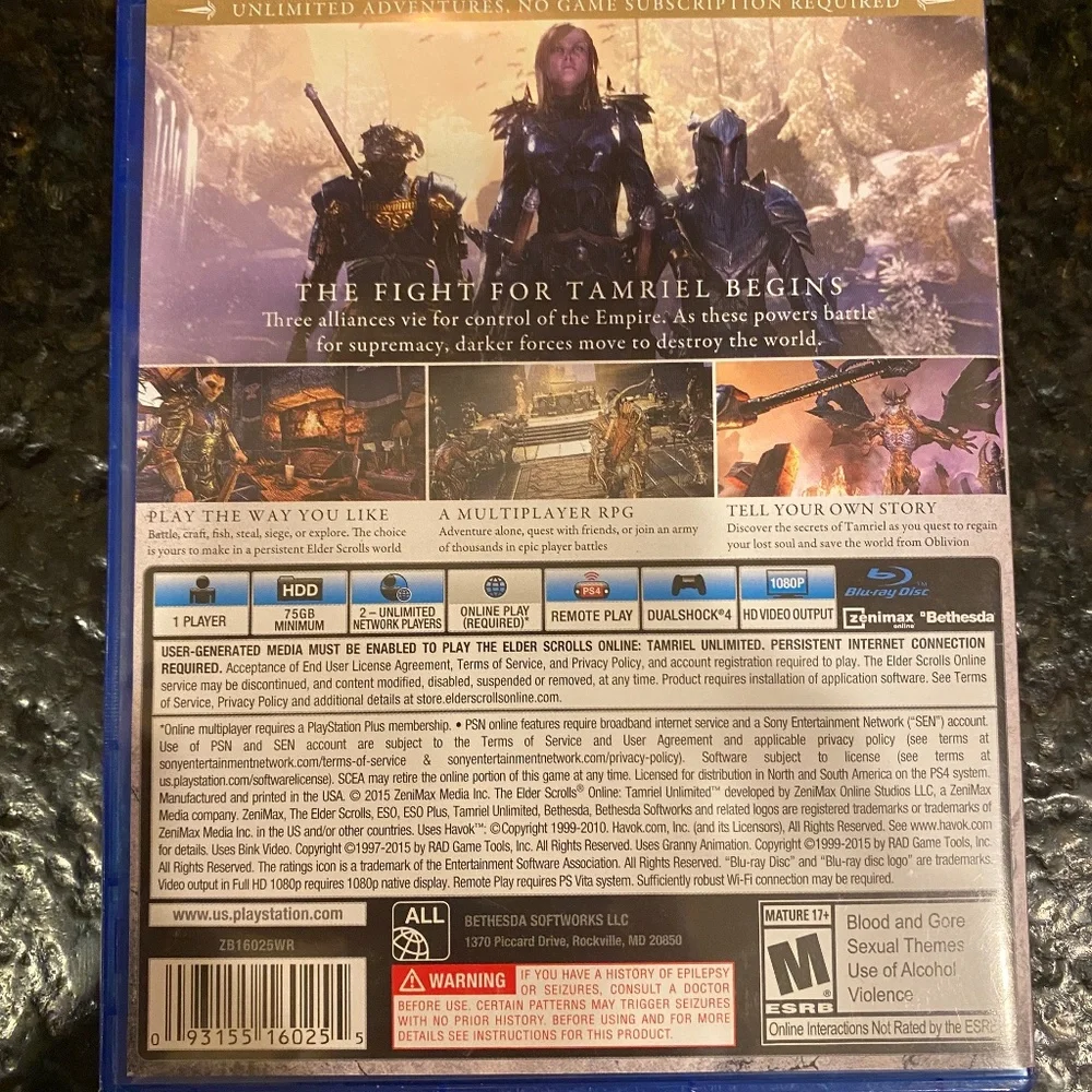PS4 The Elder Scrolls Online Tamriel Unlimited video game Playstation 4